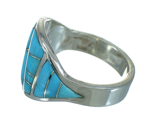 Sterling Silver Turquoise Inlay Jewelry Ring Size 8 FX91800